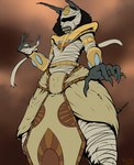 anthro claws clothed_male clothing egyptian egyptian_clothing glowing glowing_eyes horror_(theme) low-angle_view male mummy_wrappings reaching_towards_viewer red_eyes scary sharp_teeth solo teeth text pandottermon egyptian_mythology middle_eastern_mythology mythology anubis deity 2020 artist_name hi_res signature