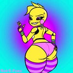 anthro bib clothing eyebrows female fingers hair machine pink_cheeks sharp_teeth short_hair smile smiling_at_viewer solo teeth underwear white_eyes retr0foxx five_nights_at_freddy's five_nights_at_freddy's_2 scottgames toy_chica_(fnaf) animatronic avian bird chicken galliform gallus_(genus) phasianid robot 1:1 hi_res