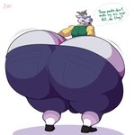 anthro big_butt bobthetanuki bovid bulge butt butt_expansion caprine clothed clothing digital_media_(artwork) english_text expansion goat hi_res horn huge_butt hyper hyper_butt male mammal overweight professor_smedley-smythe simple_background solo text the_raccoons thick_thighs underwear wide_hips