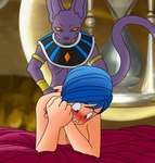 anthro blue_hair blush doggystyle duo female from_behind_position hair hairless male male/female nude sex short_hair tail setthh98 dragon_ball dragon_ball_super beerus bulma domestic_cat felid feline felis hairless_cat human mammal sphynx_(cat) absurd_res hi_res