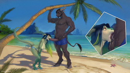 anthro balls_in_underwear beach beard big_penis bikini bodily_fluids breasts bulge cheek_bulge clothed clothing cum cum_in_mouth cum_inside cum_on_penis deep_throat detailed_background duo erection facial_hair fellatio female female_penetrated foreskin genital_fluids genitals hooves horn larger_male long_penis male male/female male_penetrating male_penetrating_female master muscular muscular_male neck_bulge nipples oral oral_penetration outside penetration penile penis pubes retracted_foreskin seaside sex sex_on_the_beach size_difference smaller_female smaller_penetrated smile standing swimwear tail tight_clothing topless two-piece_swimsuit vein veiny_penis wide_hips totesfleisch8 mythology joyce_(totesfleisch8) rudolph_(totesfleisch8) bovid bovine cattle dragon mammal mythological_creature mythological_scalie scalie 16:9 widescreen