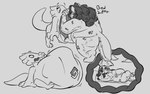 anthro beach belly belly_on_ground big_belly duo fur fur_markings internal larger_prey male male/male markings oral_vore overweight smaller_pred squirming stretched_mouth stretchy surprise text vore nommsalotl voretober voretober_2024 amphibian axolotl hyena mammal marine mole_salamander salamander absurd_res hi_res