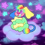 anthro blue_ear blue_tail cheek_spots cloud collar featureless_feet featureless_hands feet floppy_ears fur green_body green_fur hair holding_object holding_pillow male male_anthro multicolored_hair on_cloud pillow pink_nose pink_tongue purple_collar purple_eyes purple_sky rainbow_hair rainbow_tail_tuft short_hair sitting sky solo star star_pillow star_pupils tail tail_tuft tongue tongue_out tuft yellow_body yellow_ear yellow_fur chotpot fan_character soda_(chotpot) canid canine mammal popples popples_2015 1:1 2016 artist_name colored dated digital_drawing_(artwork) digital_media_(artwork)