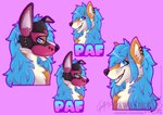 animal_mask badge ear_piercing fur inner_ear_fluff mask multicolored_body multicolored_fur piercing pink_pup_mask pup_mask solo text tuft white_inner_ear_fluff cawbaret canid canine canis domestic_dog fox mammal 2023 absurd_res hi_res signature url