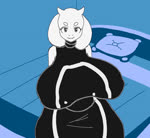 anthro bed bedroom big_breasts breasts clothing dress eyebrows fangs female furniture hands_behind_back horn huge_breasts long_ears looking_at_viewer smile solo swaying teeth nerobero0 undertale_(series) toriel boss_monster_(undertale) mammal animated no_sound short_playtime webm