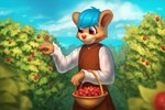 anthro basket berrys blue_hair brown_body brown_fur clothing cloud container female fur hair plant red_eyes red_nose shrub smile solo saneaz disney gummi_bears fan_character skye_(saneaz) digital_media_(artwork) shaded