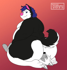 anthro belly big_butt blue_eyes blue_hair butt duo eye_scar eyes_closed facesitting facial_scar grey_body hair looking_at_another male male/male multicolored_body overweight overweight_anthro overweight_male scar sitting_on_another white_hair wolfe_fubuki husky_darklight wolfe_fubuki_(character) canid canine canis domestic_dog husky mammal nordic_sled_dog spitz wolf hi_res