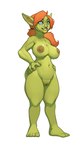 big_breasts blue_eyes breasts eyewear eyewear_only female freckles genitals glasses glasses_only hair hand_on_hip navel nipples not_furry nude ponytail pussy short_stack simple_background smile solo standing thick_thighs wearing_glasses white_background taus goblin humanoid 2019