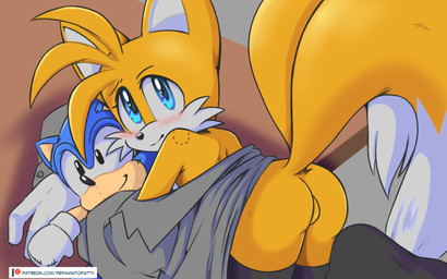 2_tails anthro backsack balls bite_mark blue_eyes butt clothed clothing crossdressing femboy fur genitals looking_back male mostly_nude multi_tail plushie solo tail yellow_body yellow_fur young pepamintop sega sonic_the_hedgehog_(series) miles_prower sonic_the_hedgehog canid canine fox mammal 16:10 2021 digital_media_(artwork) hi_res widescreen