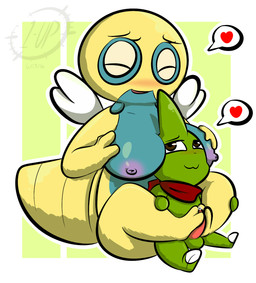 2_toes 3_fingers anthro anthro_on_anthro balls big_breasts blue_body blue_scales blush bodily_fluids breasts claws clothed clothing duo erection feet female female_anthro fingers foot_fetish foot_play footjob genital_fluids genitals green_balls hand_on_breast head_between_breasts heart_symbol interspecies larger_female male male/female male_anthro nipples open_mouth penile penis precum purple_nipples red_penis scales sex simple_background sitting size_difference slightly_chubby smaller_male speech_bubble squish tapering_penis toe_claws toes two-footed_footjob white_background white_claws yellow_body yellow_scales thefablednekos nintendo pokemon dia_(thefablednekos) jay_(thefablednekos) dunsparce generation_2_pokemon larvitar pokemon_(species) 2016 dated digital_media_(artwork) hi_res