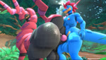 5_fingers anal anal_penetration antennae_(anatomy) anthro anthro_on_feral anthro_penetrating anthro_penetrating_feral balls bestiality big_balls big_butt big_pecs black_collar black_eyes blue_balls blue_body blue_scales bouncing_balls bouncing_butt bouncing_penis butt butt_slap collar crossgender duo erection eyewear feral feral_penetrated fingers forest ftm_crossgender genitals grey_balls grey_body grey_perineum hair huge_balls huge_butt huge_thighs interspecies knot male male/male male_on_anthro male_on_feral male_penetrated male_penetrating male_penetrating_male nipples nude outside pecs penetration penile penile_penetration penis penis_in_ass perineum pink_antennae pink_body pink_eyewear pink_hair pink_nipples pink_penis pink_sunglasses plant pokemorph pokephilia purple_antennae purple_body scales sex sharp_teeth slap spanking standing sunglasses teeth thick_thighs thrusting tree yellow_body yellow_scales rayhuma nintendo pokemon yuki_(evov1) yukigatr_(evov1) feraligatr generation_2_pokemon generation_5_pokemon pokemon_(species) scolipede 2022 3d_(artwork) 3d_animation animated digital_media_(artwork) loop no_sound short_playtime source_filmmaker_(artwork) webm