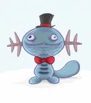 ambiguous_gender armless bow_(feature) bow_tie clothing external_gills gills hat headgear headwear simple_background smile solo stripes teeth top_hat white_background splapp-me-do nintendo pokemon amphibian generation_2_pokemon pokemon_(species) wooper 2014 absurd_res hi_res reaction_image