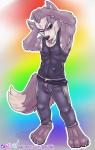 4_toes abs anthro armpit_hair barefoot biceps body_hair bulge clothing feet looking_at_viewer male muscular muscular_anthro muscular_male pecs plantigrade pubes simple_background solo toes tongue tongue_out bashbl-ux nintendo star_fox wolf_o'donnell canid canine canis mammal wolf 2019 hi_res