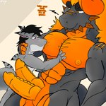 2_penises abs anthro biceps big_chest big_dom_small_sub big_horn black_hair blonde_hair blush breast_play breast_suck breasts chest_grab daddy_kink dominant dominant_male duo erection fin genitals grey_body hair horn larger_male looking_at_another looking_at_chest male male/male moobs multi_genitalia multi_penis muscular muscular_male neck_grab nipples open_mouth orange_body pec_suck pecs penis satisfied_look simple_background size_difference slit_penis smile spikes sucking tail text admiralgus1897 exoticdragonbeing mythology dragon fish marine mythological_creature mythological_scalie scalie shark 1:1 english_text hi_res