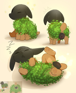 animal_genitalia animal_vulva anus black_vulva butt canine_genitalia canine_vulva eyes_closed feet female feral genitals hindpaw leaf leaves_on_body lying nude on_back open_mouth paws plant plant_pot short_tail simple_background sitting sleeping solo standing tail vulva backsash chia_pet animate_inanimate 2023 digital_media_(artwork) hi_res reference_image