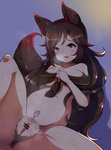 2020 animal_humanoid breasts brown_hair canid canid_humanoid censored cute_fangs female genitals hair humanoid kagerou_imaizumi mammal mammal_humanoid open_mouth pussy semiitu simple_background solo spread_legs spreading touhou