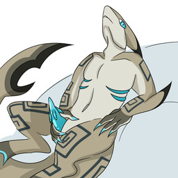 anthro arm_fin blue_claws blue_eyes blue_gills blue_penis claws fin genitals gills head_fin lounging lying male on_back penis ridged_penis shark_tail stroking_penis tattoo wiingdings aquatic blacktip_reef_shark carcharhinus fish reef_shark requiem_shark shark 1:1 hi_res