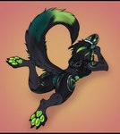 4_ears anthro anus black_bars butt claws feet female fur genitals glowing hair looking_at_viewer looking_back lying machine multi_ear pawpads paws rear_view simple_background solo tail toes vulva shadarrius protogen hi_res letterbox