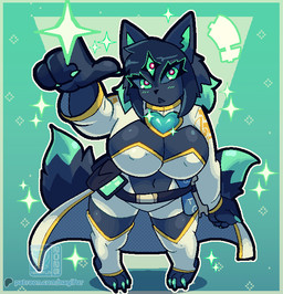 anthro blush boop breasts clothed clothing coat female hair heart_symbol high-angle_view lab_coat multi_eye multi_tail open_mouth simple_background solo sparkles sparkling_eyes sparkly tail topwear nagifur mages_(nagifur) canid canine fox mammal digital_media_(artwork)