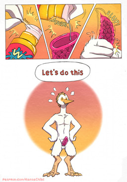 5_fingers anthro balls clothing cock_warmer dialogue erection feathers fingers genitals humanoid_hands lube male motivated nude nude_anthro nude_female nude_male penis penis_clothing solo speech_bubble standing text white_body white_feathers kantachibli phillip_(kantachibli) avian bird heron pelecaniform comic english_text hi_res url