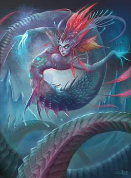 apode big_ears blue_eyes facial_piercing female frill_(anatomy) gem glowing glowing_eyes legless magic membrane_(anatomy) membranous_frill mountain nose_piercing outside piercing scales serpentine solo tattoo carolina_eade feytouched_studios warsong_chronicles draconcopode naga reptile scalie snake hi_res source_request unavailable_at_source