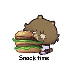 anthro brown_body brown_fur burger chibi clothing eating facial_scar food fur jacket jewelry male missing_eye necklace scar sitting solo text topwear white_clothing white_jacket white_topwear bmoo00o mihoyo zenless_zone_zero ben_bigger bear mammal 1:1 english_text hi_res