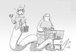 apode bottomless can clothed clothing container duo female frown fully_clothed hair horn legless overweight overweight_female overweight_human pain serpentine shopping shopping_basket shopping_cart split_form star_symbol conditional_dnp jollyjack animal_humanoid draconcopode human humanoid lamia mammal reptile reptile_humanoid scalie scalie_humanoid snake snake_humanoid 2024 greyscale monochrome