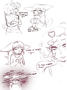 anthro beverage blush breasts cleavage clothed clothing container cup drugged evil_face exposed_belly eye_contact eyebrow_through_hair eyebrows eyes_closed female hair long_hair looking_at_another looking_at_partner male paws scared story_in_picture substance_intoxication tail translucent translucent_hair waist bugzthepug buggy_(bugzthepug) macktus animal_humanoid canid canid_humanoid canine canine_humanoid cat_humanoid felid felid_humanoid feline feline_humanoid humanoid mammal mammal_humanoid absurd_res hi_res sketch