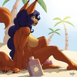 anthro big_breasts blue_hair breasts butt crossgender ftg_crossgender fti_crossgender fur genitals gynomorph hair intersex nipples orange_body orange_fur palm_tree penis plant sand solo tree kevinsano sly_cooper_(series) sony_corporation sony_interactive_entertainment sucker_punch_productions carmelita_fox canid canine fox mammal 1:1 2023