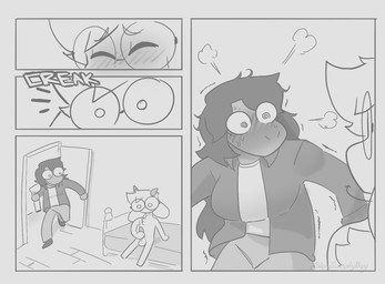 anthro balls bed blush blush_lines bodily_fluids breasts caught_in_the_act caught_masturbating clothed clothing duo eyes_closed eyewear female fur furniture genitals glasses hair horn long_hair male masturbation nude on_bed penile penile_masturbation penis sitting sitting_on_bed spiral spiral_eyes surprised sweat turning_around averysweatyboy deltarune undertale_(series) ralsei susie_(deltarune) bovid caprine darkner goat mammal reptile scalie comic monochrome