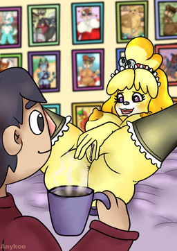 anthro bed bell beverage breasts clothing coffee coffee_cup container cup duo female furniture genitals looking_at_another looking_pleasured lying maid_uniform male male/female on_back pictures spread_legs spreading uniform vulva anykoe animal_crossing nintendo blaire_(animal_crossing) chevre_(animal_crossing) coco_(animal_crossing) fauna_(animal_crossing) isabelle_(animal_crossing) june_(animal_crossing) katrina_(animal_crossing) ketchup_(animal_crossing) lolly_(animal_crossing) maple_(animal_crossing) skye_(animal_crossing) villager_(animal_crossing) canid canine human mammal absurd_res hi_res signature