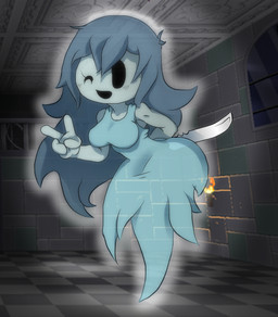 aged_up breasts clothed clothing female gesture hand_gesture knife not_furry solo translucent translucent_body v_sign jaynatorburudragon spooky's_jump_scare_mansion spooky_(sjm) ghost humanoid spirit 2015 hi_res
