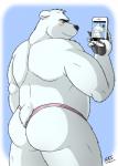 anthro belly blush butt clothing electronics fur green_eyes humanoid_hands male overweight overweight_anthro overweight_male phone solo underwear white_body white_fur shadowninja976 butch_boulder bear mammal polar_bear ursine 2018 hi_res