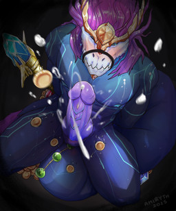 abs animal_genitalia anthro bdsm blue_body blue_nipples bodily_fluids bondage bone bound coin cum erection genital_fluids genital_slit genitals gold_(metal) hair knot knotted_penis male male_anthro muscular muscular_anthro muscular_male nipples non-mammal_nipples object_in_ass one_eye_closed pecs penis skull skull_head solo tail text amiryth asian_mythology east_asian_mythology league_of_legends mythology riot_games tencent aurelion_sol_(lol) dragon eastern_dragon mythological_creature mythological_scalie scalie english_text hi_res