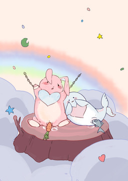 anthro bdsm bodily_fluids bondage bound carrot chain chained duo female food genital_fluids genitals living_insertion looking_at_viewer object_in_pussy penetration pink_body plant vaginal vaginal_fluids vaginal_penetration vegetable vulva young young_anthro whatwine yu-gi-oh! melffy_rabby melffy_sealy aquatic fish lagomorph leporid mammal rabbit absurd_res hi_res
