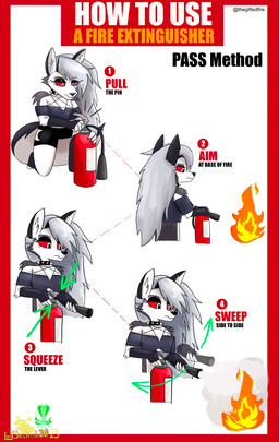 anthro black_bottomwear black_clothing black_eyelids black_shorts border bottomwear clothing collar crop_top female fire fire_extinguisher fur grey_hair hair how-to inner_ear_fluff instruction long_hair notched_ear red_border red_sclera shirt shorts simple_background solo spiked_collar spikes text topwear tuft twitter_handle white_background white_body white_eyes white_fur thegiftedfire hellaverse helluva_boss mythology loona_(helluva_boss) canid canid_demon canine canis demon hellhound mammal mythological_canine mythological_creature wolf 2025 absurd_res artist_name english_text hi_res