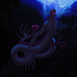 2_penises animal_genitalia animal_penis bared_teeth big_hands bioluminescence blue_background bodily_fluids claws cloaca cloacal_penis cum genital_fluids genitals glowing glowing_cum glowing_genitalia hemipenes leaking_cum long_arms long_body long_tail male multi_genitalia multi_penis penis simple_background slim solo split_form tail underwater unusual_bodily_fluids unusual_cum unusual_genital_fluids vertical_cloaca water corinoch_(artist) microsoft minecraft mojang xbox_game_studios aquatic eel enderman fish hybrid merfolk monster 1:1 hi_res