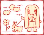 ambiguous_gender anthro blush border chibi clothing cloud domestic_pet dress duo female floppy_ears flower furries_with_pets leash lop_ears neck_bow plant toony white_border yogurt200 rabbitmaiden_softworks lagomorph leporid mammal rabbit hi_res