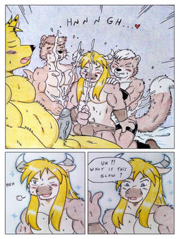 2_horns 3_fingers 5_fingers anal anthro athletic athletic_anthro athletic_male barazoku belly biceps black_bracelet black_nose black_penis blonde_hair blue_eyes blush blush_lines bodily_fluids bottomwear bovid_horn bovine_ears bovine_horn bracelet brown_body brown_bracelet brown_clothing brown_fur brown_hair brown_underwear bull_horn clothing comic_panel cum cum_inside cumshot dialogue ejaculation erection eyes_closed fingers fluffy fluffy_tail foursome fur genital_fluids genitals glowing grey_hair group group_sex hair horn humanoid_genitalia humanoid_penis jewelry long_hair magic male male/male male_penetrated male_penetrating male_penetrating_male manly moan multicolored_body multicolored_fur musclegut muscular muscular_anthro muscular_arms muscular_male nude open_mouth orgasm orgasm_face pecs penetration penile penis sex simple_background speech_bubble spell sweat sweatdrop tail teeth text thick_penis underwear vein veiny_penis yellow_body yellow_fur dashthefox blizzard_entertainment warcraft dashfox ebro fill_(furryratchet) kai_(dash_fox) bovid bovine canid canine fox mammal mustelid otter rodent sciurid tauren tree_squirrel absurd_res comic english_text hi_res multiple_scenes traditional_media_(artwork)