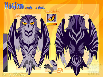 claws feral folded_wings looking_at_viewer male purple_body solo wings yellow_eyes butcherzone avian bird owl absurd_res hi_res model_sheet
