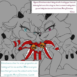 bell blue_eyes christmas_clothing clothing duo female female/female holidays horn nude nude_female pink_eyes sexy_santa speech_bubble text raijinoni archie_comics christmas idw_publishing sega sonic_the_hedgehog_(archie) sonic_the_hedgehog_(comics) sonic_the_hedgehog_(idw) sonic_the_hedgehog_(series) clove_the_pronghorn lanolin_the_sheep_(sonic) bovid caprine humanoid mammal pronghorn sheep english_text greyscale hi_res monochrome
