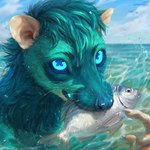 anthro blue_eyes claws cloud female sea sky solo splashing_water water lostgoose american_opossum fish mammal marine marsupial water_opossum 1:1 2024 portrait