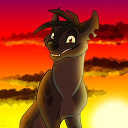 brown_body brown_fur cloud day detailed_background fangs female feral fur looking_at_viewer outside sky smile solo sun sunset teeth ascar_angainor disney the_lion_king shenzi_(the_lion_king) hyena mammal spotted_hyena 1:1 hi_res