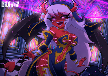 4_fingers alternate_costume arm_warmers armwear bare_shoulders bat_wings big_breasts black_sclera blue_clothing blue_dress breasts choker church claws clothing curvy_figure detailed_background dress eyelashes female finger_claws fingers hair highlights_(coloring) holidays horn jewelry long_hair long_tail looking_at_viewer markings membrane_(anatomy) membranous_wings multicolored_hair navel necklace nun nun_outfit open_mouth open_smile pink_eyes pink_hair pink_highlights red_body red_skin smile solo spade_tail strapless_clothing strapless_dress tail text thick_thighs two_tone_hair veil voluptuous voluptuous_female voluptuous_humanoid white_hair wide_hipped_female wide_hipped_humanoid wide_hips wings h1draw halloween hellaverse helluva_boss verosika_mayday demon demon_humanoid horned_humanoid humanoid succubus tailed_humanoid winged_humanoid 2025 absurd_res artist_name hi_res watermark