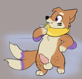 3_fingers 3_toes anthro arm_fin ball_tuft balls black_markings black_nose chest_tuft container cup digitigrade dipstick_tail drinking_straw erection eyebrows facial_markings feet fin fingers fluffy fluffy_tail forked_tail freckled_arms freckled_face freckled_legs freckles fur genitals head_markings holding_object male markings nude_anthro nude_male object_in_mouth orange_body orange_fur penis pink_penis purple_body purple_eyes purple_fin purple_fur solo tail tail_markings tan_balls tan_body tan_fur toes tuft unusual_anatomy unusual_tail zriartz nintendo pokemon buizel generation_4_pokemon pokemon_(species) 2025 hi_res signature