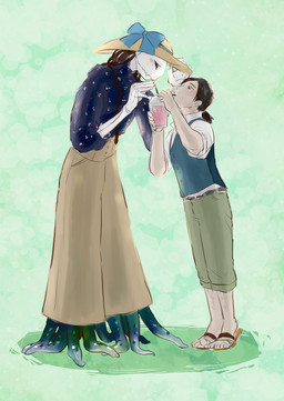 clothing drinking duo female hat headgear headwear male sharp_teeth skeletal teeth tentacles guchiyama douglas_(guchiyama) nihil_(guchiyama) human humanoid mammal monster hi_res