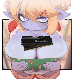 belly big_breasts blonde_hair breasts christmas_clothing cleavage clothed clothing embarrassed female hair holding_breast holidays huge_breasts humanoid_pointy_ears legwear looking_at_viewer looking_up pointy_ears short_stack slightly_chubby solo thick_thighs thigh_highs lycoris christmas league_of_legends random_access_memories riot_games tencent poppy_(lol) humanoid yordle hi_res