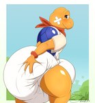 anthro big_diaper blush clothing diaper diaper_squish feces kerchief looking_at_viewer looking_back looking_back_at_viewer male messy_diaper smile smiling_at_viewer soiling solo thick_thighs extremius_amphibious mario_bros nintendo paper_mario paper_mario_(2000) kooper koopa koopa_troopa reptile scalie turtle absurd_res hi_res