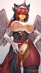 anthro clothing cosplay female genitals legwear nipples pubes pussy solo stockings wings allanel genshin_impact mihoyo rosaria_(genshin_impact) canid canine fox mammal absurd_res hi_res