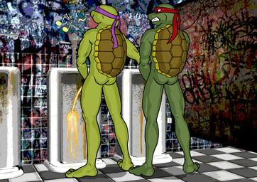 bathroom bodily_fluids butt duo genital_fluids graffiti grope male male/male musical_note musical_symbol peeing symbol urinal urine whistling scirocco_(artist) teenage_mutant_ninja_turtles donatello_(tmnt) raphael_(tmnt) reptile scalie turtle hi_res smaller_version_at_source